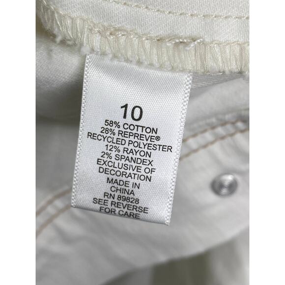 LOGO Lori Goldstein White Denim Patchwork Button Front Jacket Women's Size 10 - Picture 7 of 8